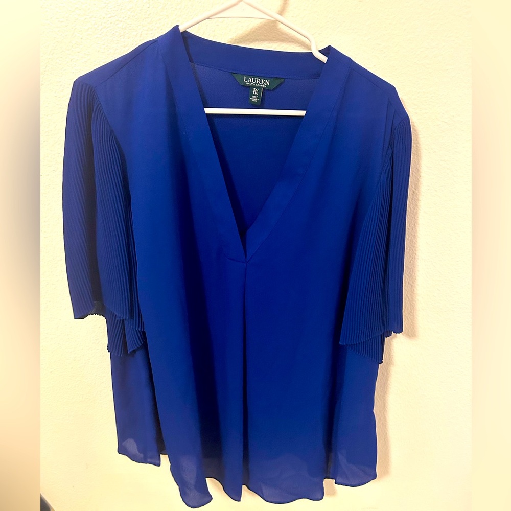 Cobalt Blue 2X Lauren blouse with beautiful pleated sleeves